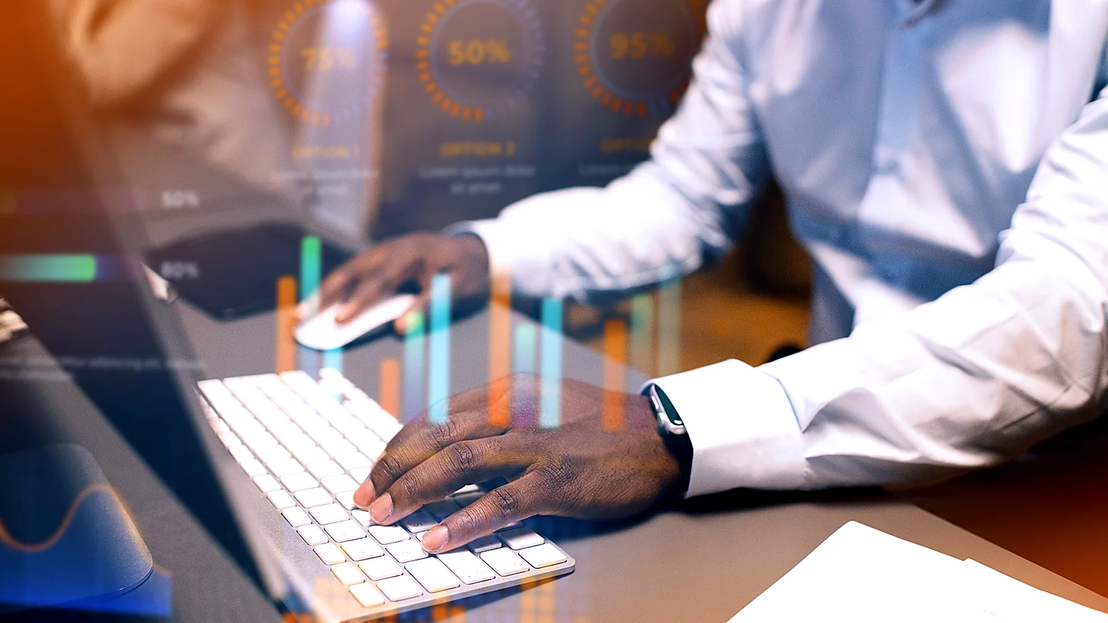 google ads nos ai overviews com análise de métricas e gráficos sobre teclado, simbolizando otimização de campanhas