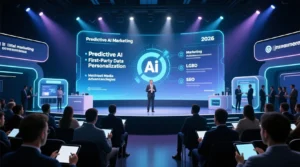 Estratégia de marketing digital 2026 no Brasil com IA preditiva, personalização de dados e crescimento de e-commerce.