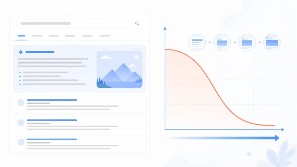 Gráfico ilustrativo mostrando a queda de CTR causada pela presença de AI Overviews nas buscas do Google.