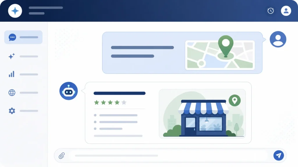 Exemplo de prompt local sendo respondido por uma IA com recomendação de negócio regional.